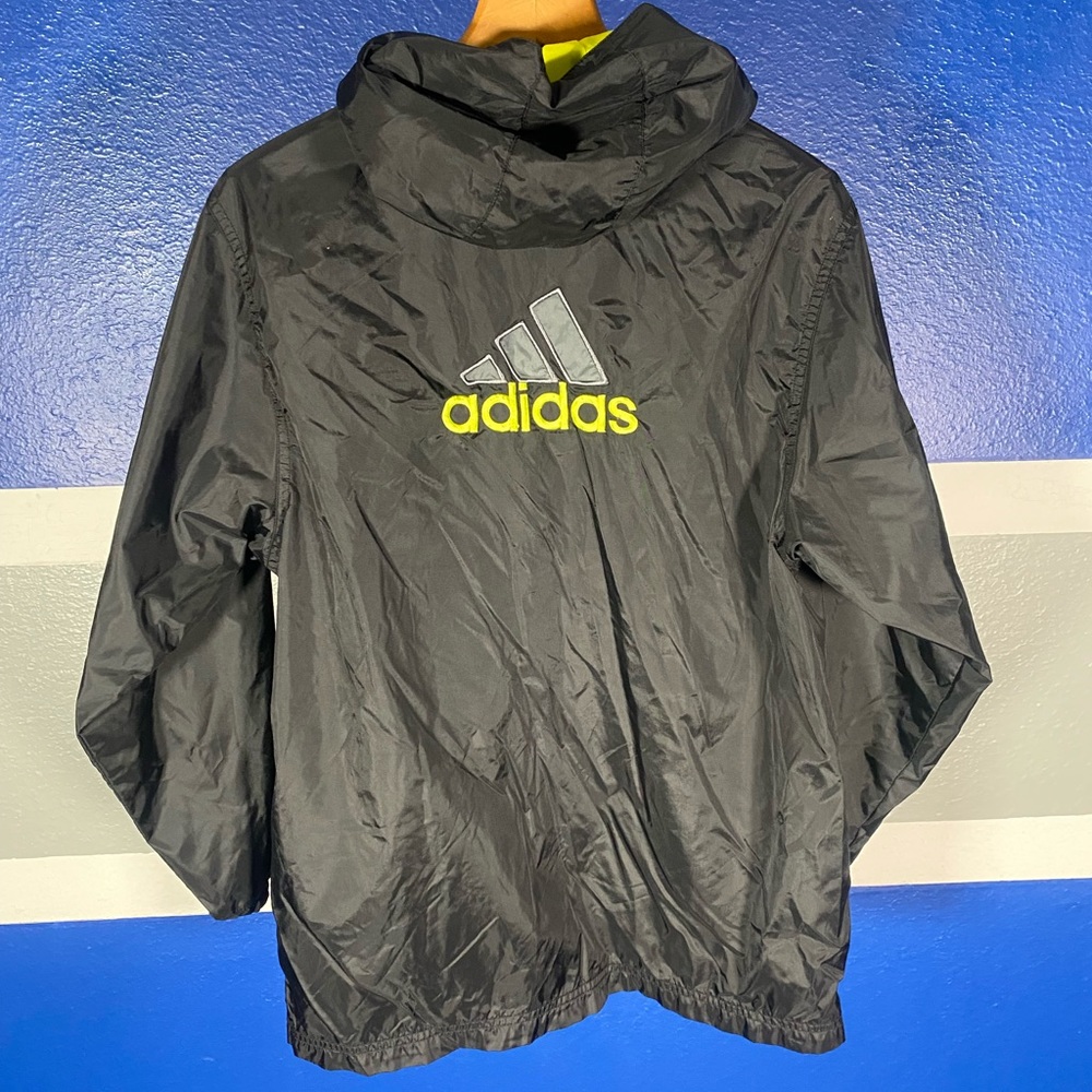 Youth Vintage 90's Adidas Black White Neon Green Windbreaker Track Jacket Sz L - Picture 5 of 5